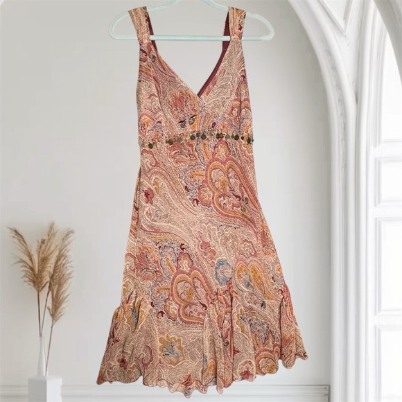 Jonathan Martin Colorful Paisley Ruffled Tiered Sundress With Coin Belt Tie 10P - Picture 4 of 13